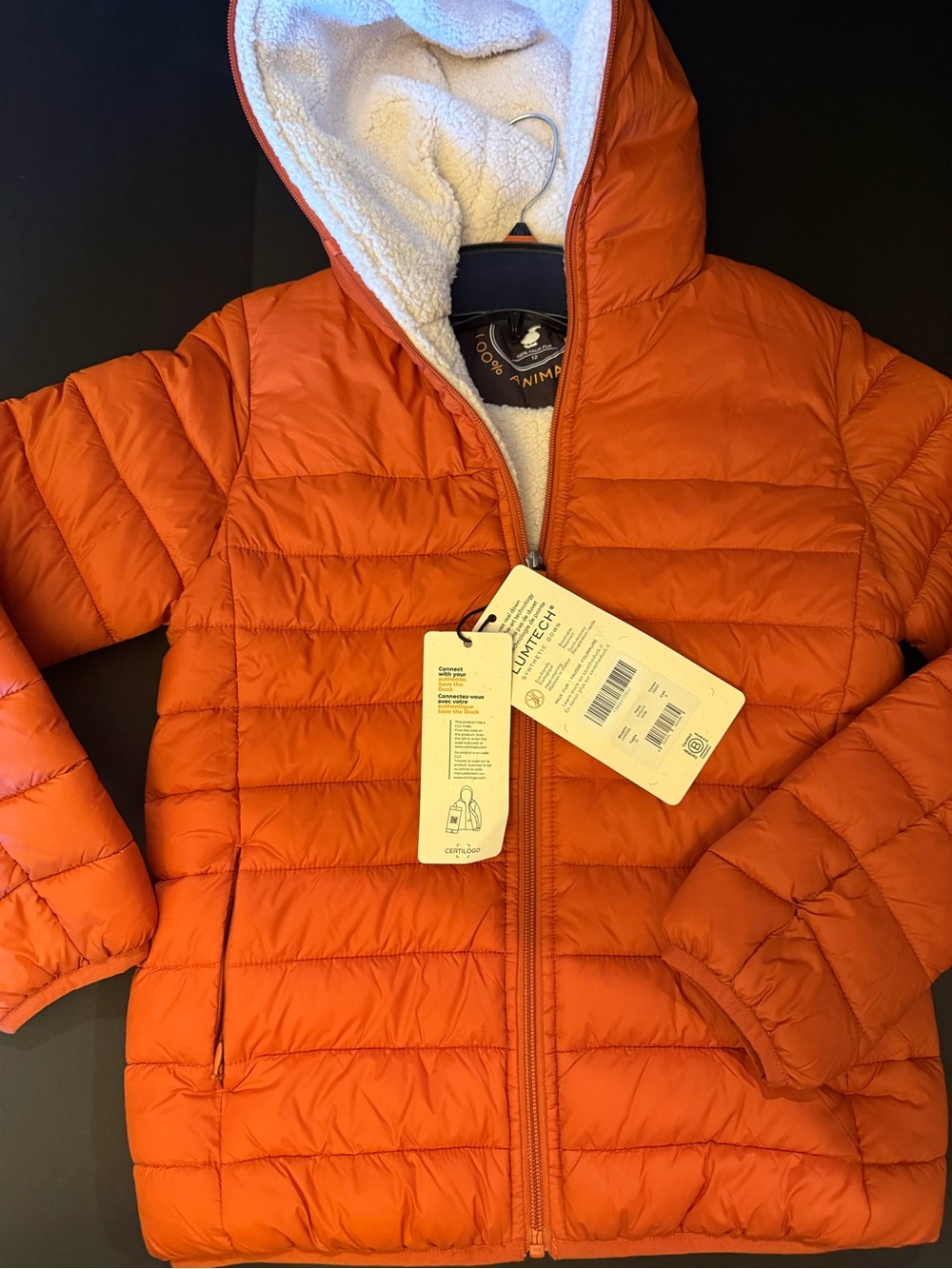 Save the Duck orange Puffer Jacket with Sherpa Lining - Lightweight Hooded Coat